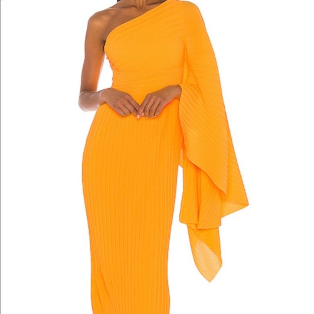 Solace London Laura Taylor Pleated Marigold Yellow Asymmetrical Dress SZ US 4/6